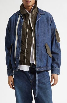 sacai Mixed Media Blouson Jacket in Blue at Nordstrom, Size 1