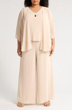Marina Rossini Chiffon Top, Jacket & Pants Set in Champagne at Nordstrom Rack, Size 16W
