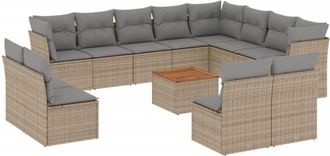 vidaXL Juego De Sof&aacute;s Jard&iacute;n Con Cojines Beige Mezcla 13 Pzas Rat&aacute;n Pe Vidaxl