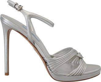 Prada Womens Leather Sandals High Heel - Silver - Size 38.5 EU/IT