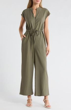 Ellen Tracy Crinkle Jumpsuit in Light Olive at Nordstrom Rack, Size X-Small