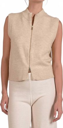 Elan Emily Zip Sweater Vest In Sand