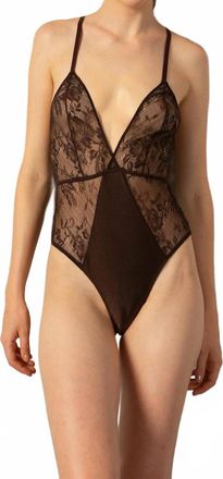Adriana Degreas Lace Plunge-Neck Bodysuit In Brown