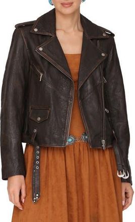 Avec Les Filles Relaxed Leather Moto Jacket in Cognac at Nordstrom Rack, Size X-Small