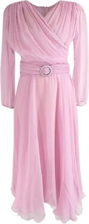 Maria Lucia Hohan Pink Plisse Chiffon Belted Midi Dress Size S