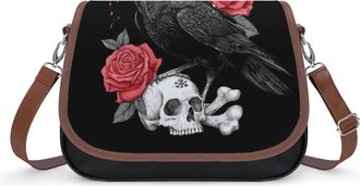 Generic Funny Skull Crow Blackbird Crossbody Bags for Women Shoulder Messenger Bag Purse Handbags