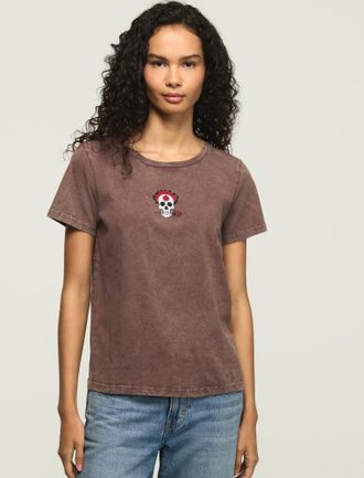 Lucky Brand Womens Floral Skull Icon Classic Crew