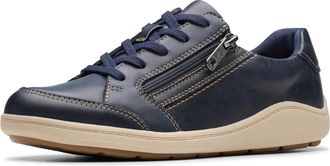 Clarks Womens Bryianne Bayla Sneaker, Navy Leather, 6.5 Wide