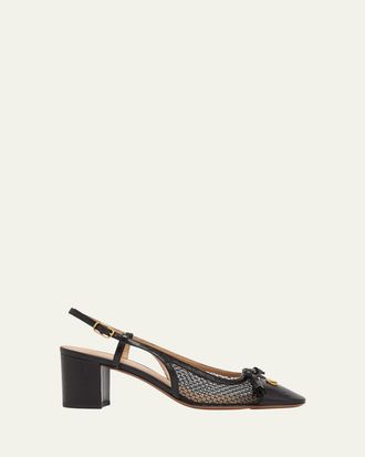 Valentino Garavani Valet Du Roi VLogo Leather and Mesh Slingback Pumps