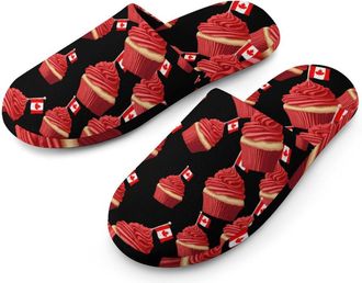 Generic Cupcake with Canada Flag Mens Cotton Slippers Memory Foam Comfort House Shoes Winter Indoor Slipper for Hotel Casa Spa