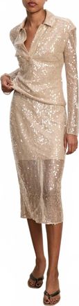 Veronica Beard Meryl Sequin Long Sleeve Blouse In Champagne