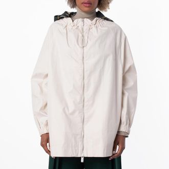 Burberry Checkered Hood Long Sleeve Cotton Parka, Size Small