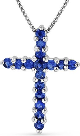 Diana M. Jewels 0.32ctw Sapphire Cross Pendant in 14k White Gold