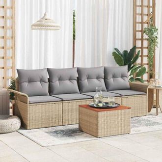 vidaXL Vidaxl - Conjunto De Sof&aacute; De Jard&iacute;n Con Coj&iacute;n 5 Pcs Beige, Gris Claro