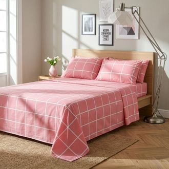 KASANOVA Completo letto matrimoniale policotone quadrotti rosa
