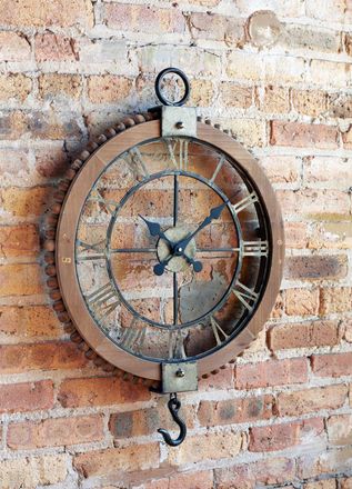 Melrose International Open Face Industrial Wall Clock w/Hook Accent 22D - Beige