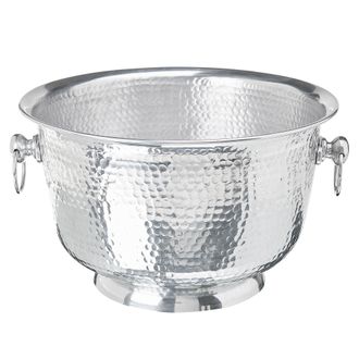 Beliani Cubitera De Metal Plateado Martillado Hecho A Mano Cuenco Decorativo Asas Glamour Comedor Pompeii