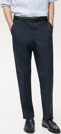 Mango Drawstring Straight Leg Poplin Pants in Dark Navy at Nordstrom, Size 32