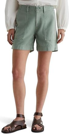 AG - Adriano Goldschmied Rosa Mid Rise Utility Shorts Womens Shorts Sulfur Matcha Latte : 25 5.5, Cotton/Denim