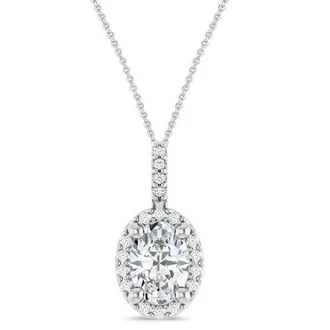 Allurez Oval Lab Moissanite & Diamond Halo Pendant Necklace 14K in 1.07Ct/white Gold at Nordstrom, Size 18
