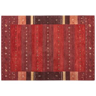 Beliani Beliani - Alfombra Gabbeh De Lana Rojo Oscuro Naranja Amarillo 160 X 230 Cm Pelo Denso Sinanli