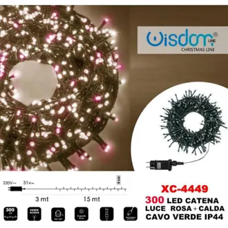 Trade Shop Trade Shop - Cadena De Luz 300 Led Luci&eacute;rnagas Luz Rosa + Verde C&aacute;lido Cable Ip44 Xc-4449