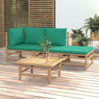 vidaXL Set De Muebles De Jard&iacute;n 4 Piezas Bamb&uacute; Con Cojines Verde Vidaxl