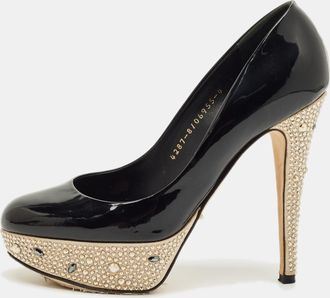 Gina Black Patent Leather Crystal Embellished Platform Pumps