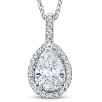 Pompeii3 1 1/4Ct Pear Shape Halo Diamond Pendant 14k White Gold Necklace Lab Grown
