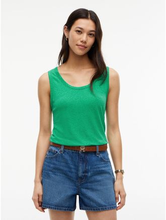 Tommy Hilfiger Womens Linen-Blend Jersey Tank Top - Cosmic Green - XXL