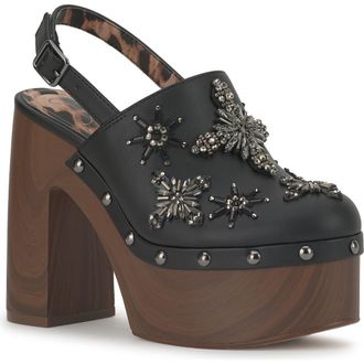 Jessica Simpson Cazea Crystal Embellished Slingback Platform Sandal in Black at Nordstrom, Size 6.5