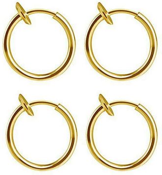 Generic Retractable Hoop Earrings for Women Men Hip Hop Classic Piercing No Need Studs Stylish Dangle Design Lightweight Comfortable (Gold, One Size)