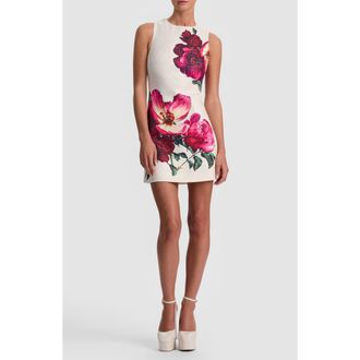 Alice & Olivia Clyde Placed Floral Tweed Minidress in Empress Bloom Off White at Nordstrom, Size 10