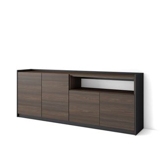 Skraut Home Skraut Home - Aparadores Para Sal&oacute;n, 207x37x80cm, 4 Puertas, Armario, Zapatero, Roble Oscuro Y Negro
