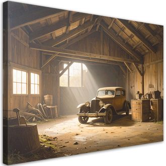 Feeby Impresi&oacute;n De Imagen, Coche Antiguo En Un Garaje De Estilo Retro Vintage, 120x80