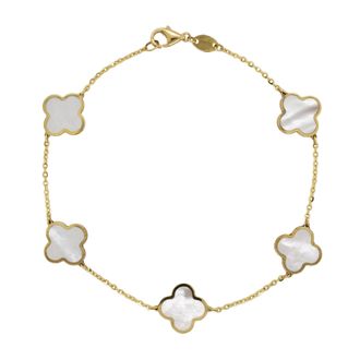 Italian Gold, Inc 14K Yellow Gold Clover Bracelet -Mother Of Pearl
