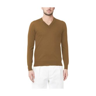 Paolo Pecora Pullover Terra - male - Paolo Pecora - V-neck Knitwear - Brown - 2XL - Knitwear