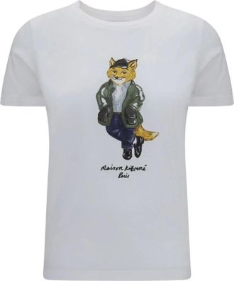 Maison Kitsun&eacute; Tops, Dames, Wit, S, Katoen, Weekend Fox Regular T-shirt