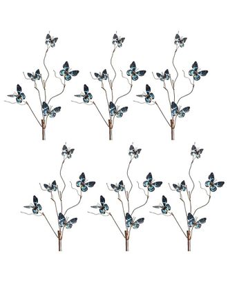 Melrose International Set Of 6 Blue & Black Wire Butterfly Spray