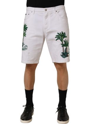 Dolce & Gabbana Palm Embroidered Bermuda Shorts - White