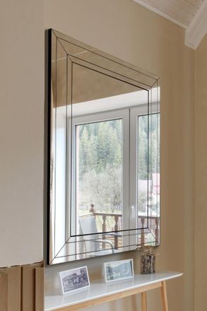 MirrorOutlet Langley All Glass Modern Bevelled Large Wall Mirror 144 x 115.5 CM in Silver | Size: 1 Pack