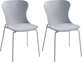 Beliani Conjunto De 2 Sillas De Comedor Con Patas De Metal Asiento Sint&eacute;tico Con Coj&iacute;n Apilables Gris Pitsburg