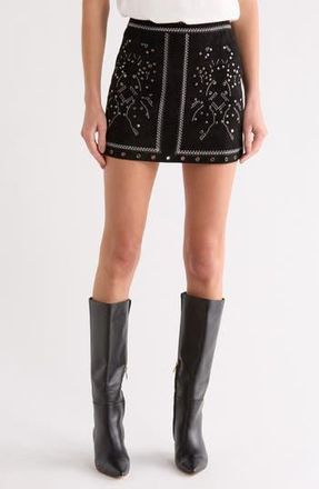 Matty M Embroidered Suede Miniskirt in Black at Nordstrom Rack, Size X-Small