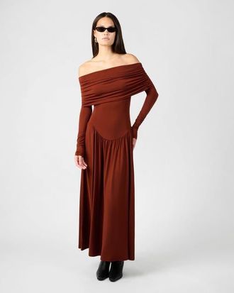 WeWoreWhat Off Shoulder Ruched Midi Dress in Burgundy at Nordstrom, Size Xx-Large