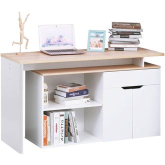 HOMCOM Scrivania pc Angolare con Piano Estraibile e Libreria Legno e Bianco - Homcom