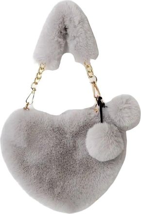 Generic Womens Plush Bags Plush Handbag Heart Shaped Shoulder Crossbody Bag Autumn Winter Versatile Coin Purse Soft(Light Grey)