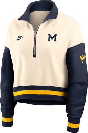 Nike Michigan Legacy Nike Womens College Cropped Oversized 1/4-Zip Crew in Brown | 03O80HLOMWV-A6C