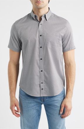 Johnston & Murphy Logan Print Short Sleeve Button-Up Shirt in Gray Diamond Grid at Nordstrom, Size Xxx-Large