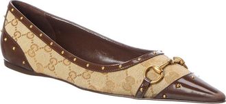 Gucci Savoy Gg Canvas & Leather Ballerina Flat