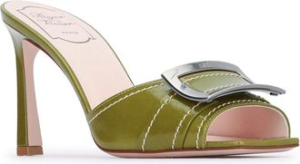 Roger Vivier Womens Trompette Stitching Mule Green Leather Heels